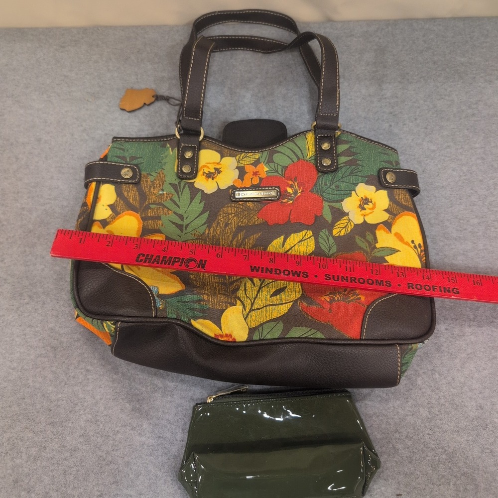 Caribbean Joe Floral Print Tote Bag Brown Leather Trim Tropical Vacation Beach - Picture 9 of 9